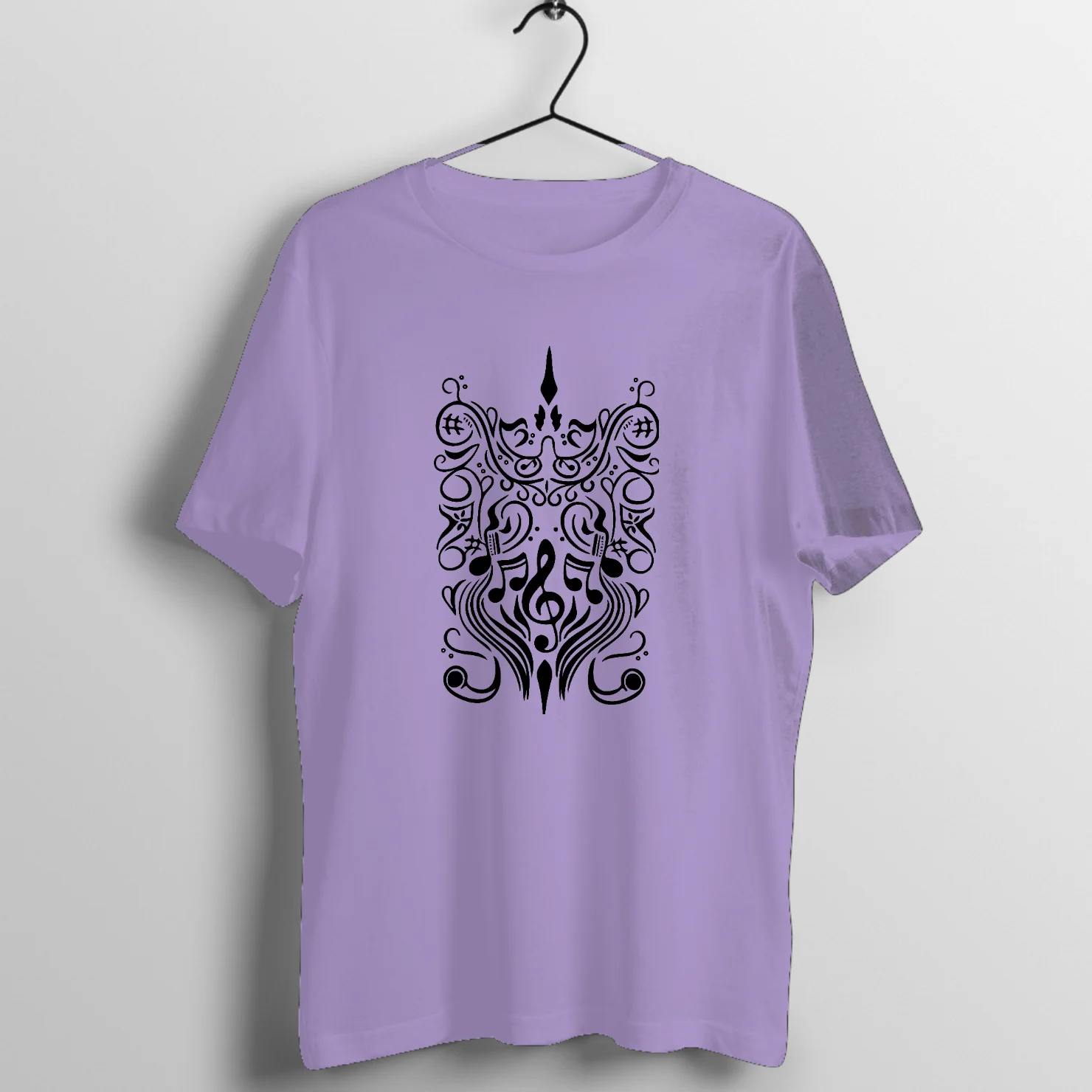 intricate musical notes and symbols design printed on premium rock music graphic t-shirt - Front Mockup
