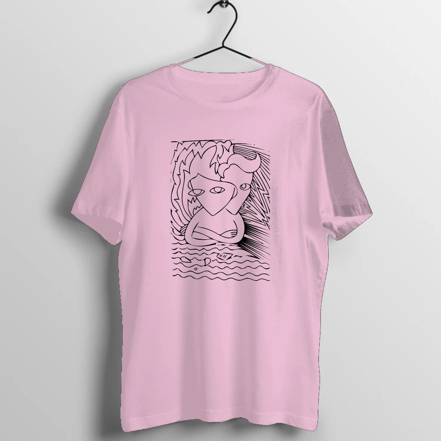 Abstract surreal face art with flowing hair and waves graphic print on premium rock music graphic t-shirt - Front Mockup