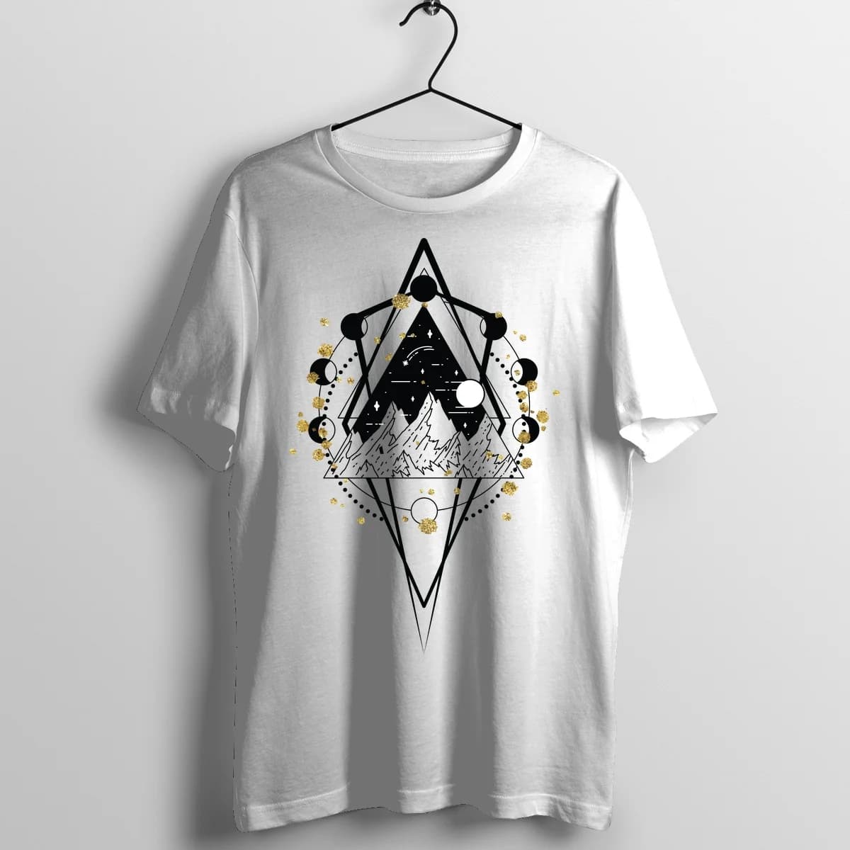Minimalist Alpine Mountain Range Tattoo Graphic T-Shirt - Front Mockup
