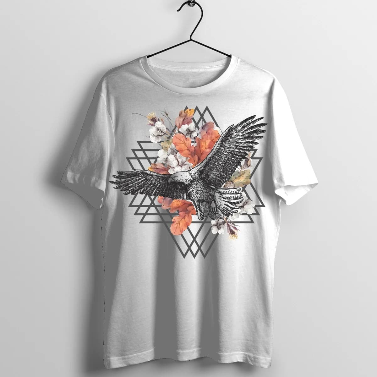 Geometric Eagle Prism Tattoo Graphic T-Shirt - Front Mockup