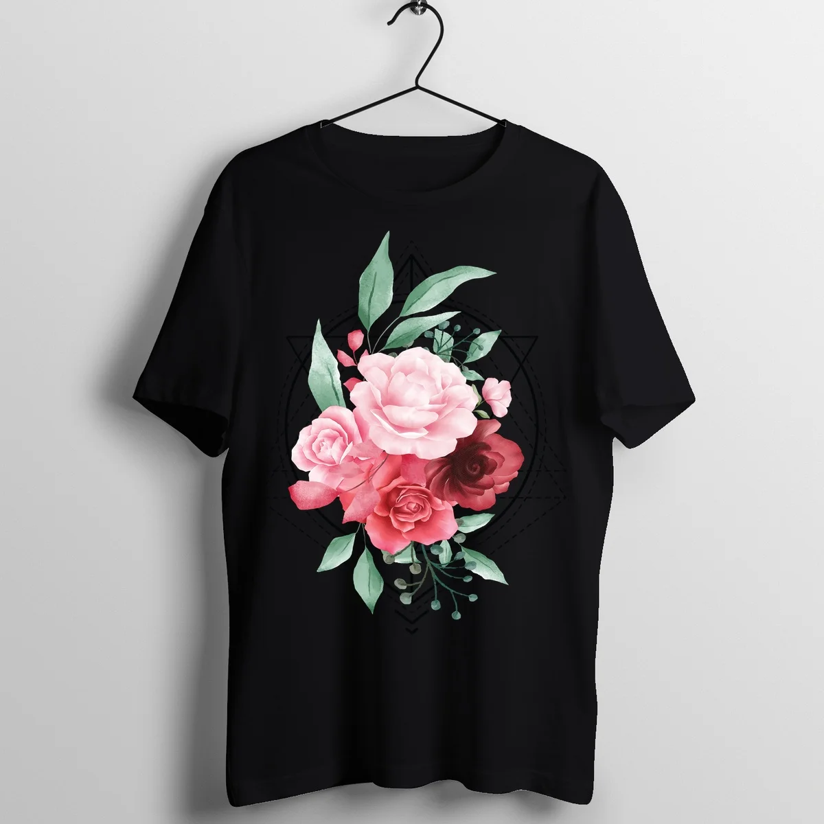 Neo-Traditional Crimson Rose Culture Tattoo Graphic T-Shirt - Front Mockup