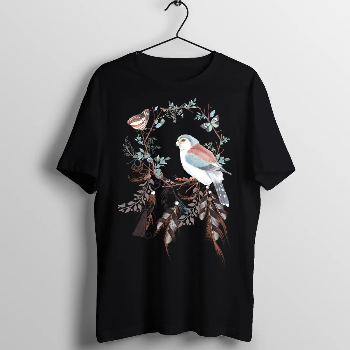 Boho Celestial Feather Tattoo Graphic T-Shirt - Front Mockup