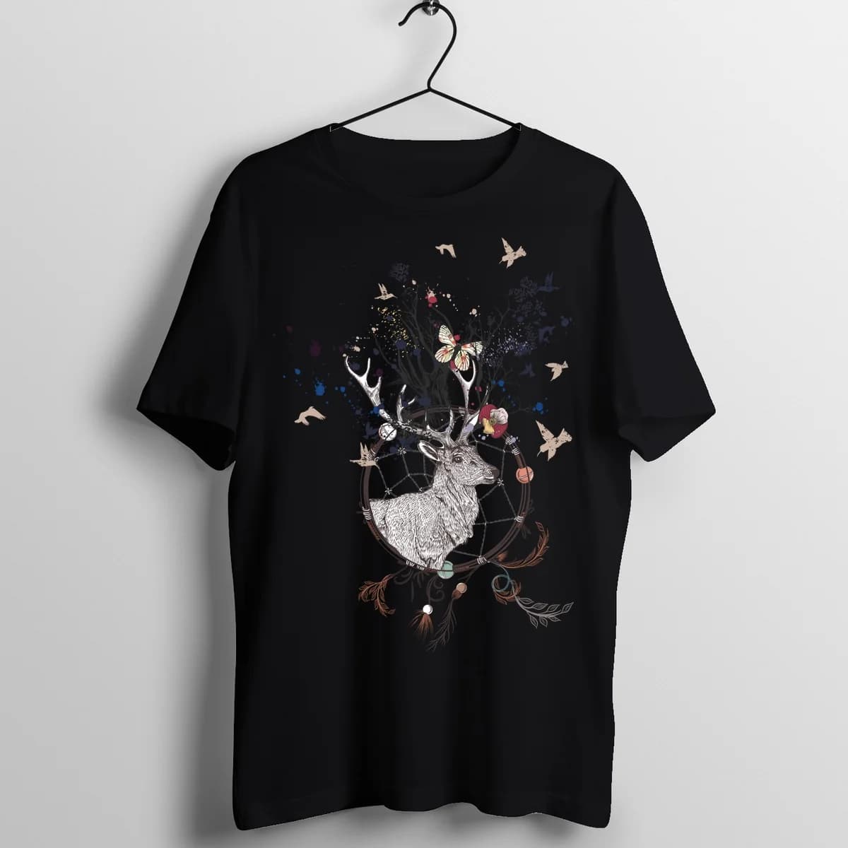 Spirit Deer In Dream Catcher Tattoo Graphic T-Shirt - Front Mockup